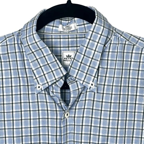 Peter Millar Men's Button-Front Long Sleeve Blue Green Plaid Shirt Sz L - Picture 3 of 7